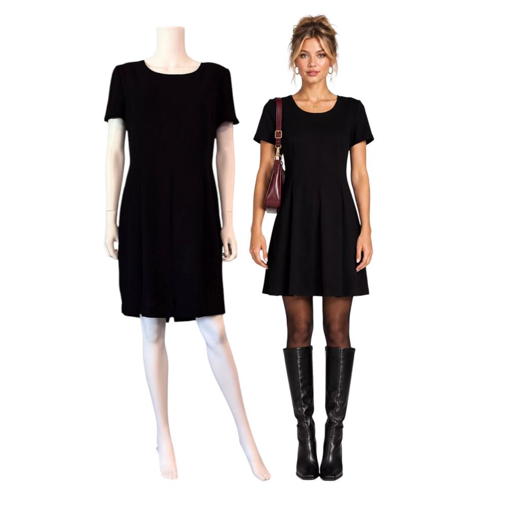 Jacqueline Ferrar Black Sheath Dress 12 Short Sleeve Career Minimalist Vintage